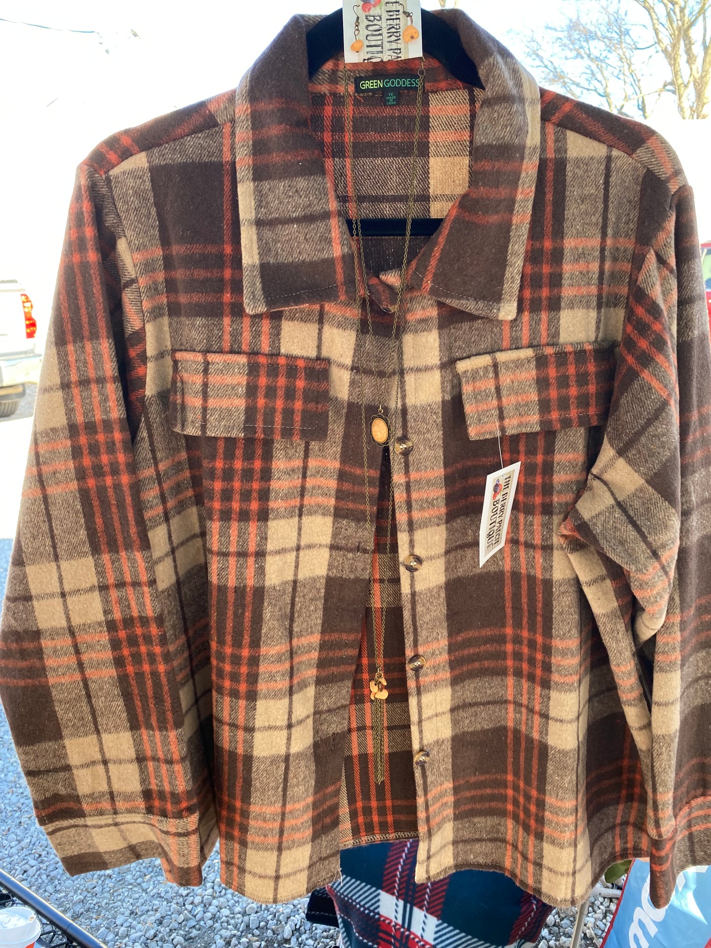 Brown with Orange Plaid Shacket