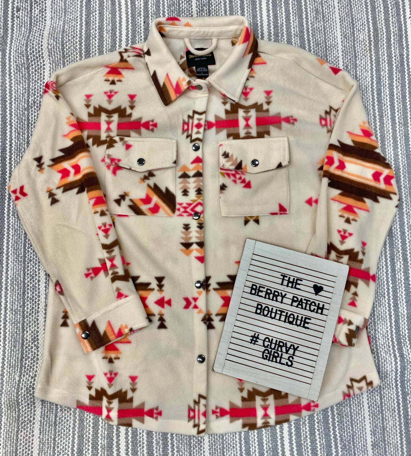 Pink/orange/brown Aztec Fleece Shacket