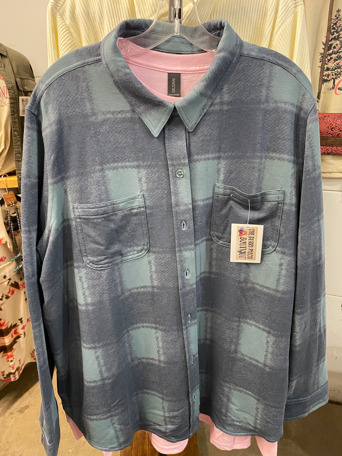 Blue & Turquoise Plaid Button Up