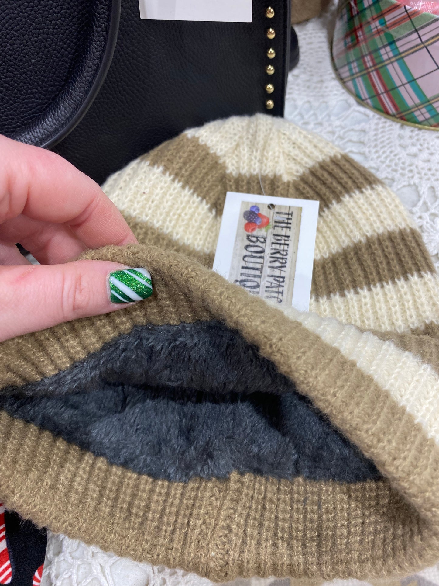 Cream/Tan Fur Lined Beanie