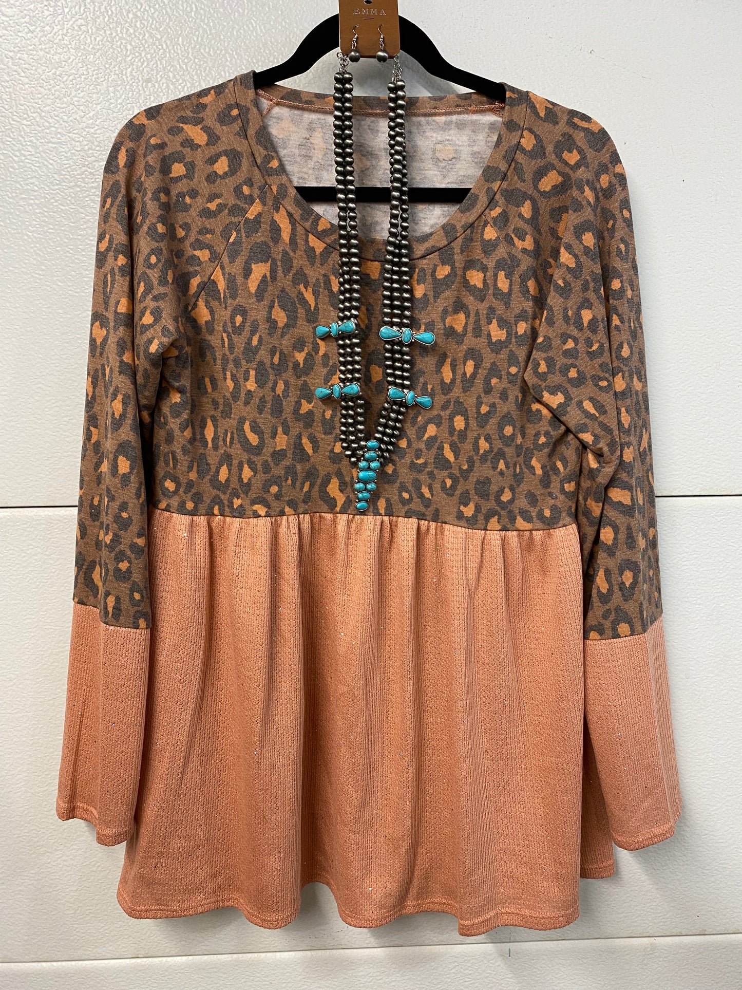 Coral Leopard Babydoll Top