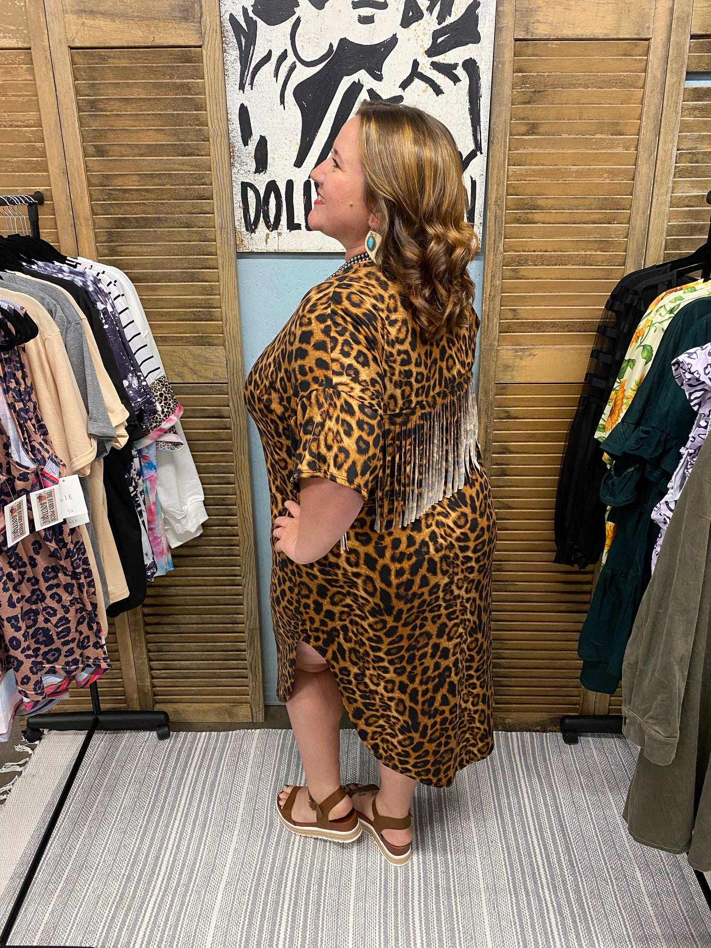 Fringy Back Leopard Maxi Dress