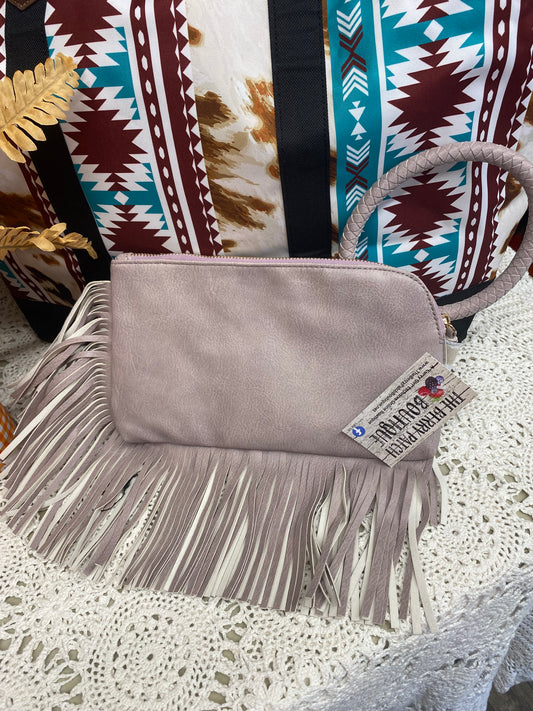 Lilac Fringe Clutch