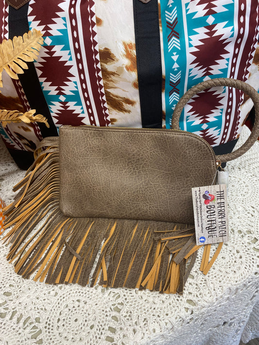 Bronze Fringe Clutch