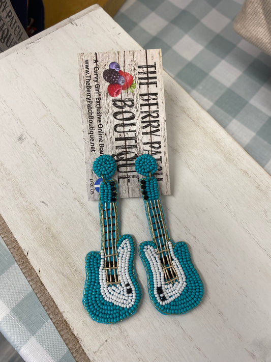 Teal Guitar Earrings