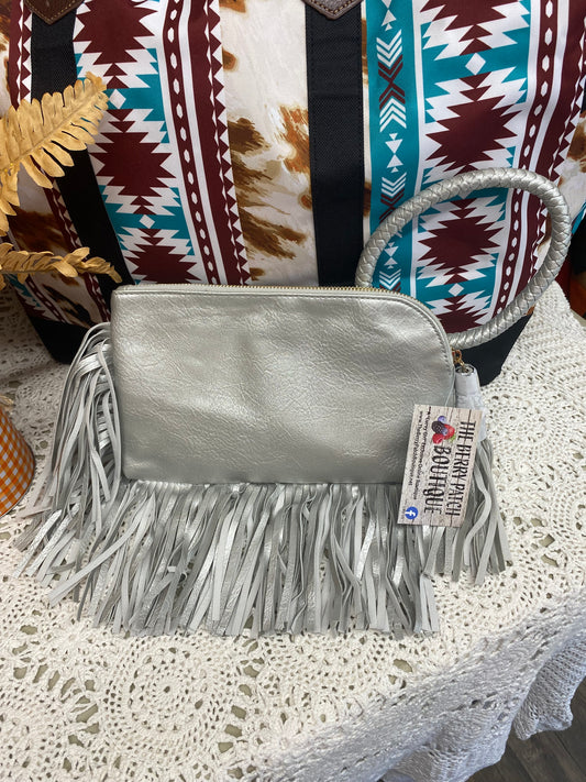 Silver Fringe Clutch