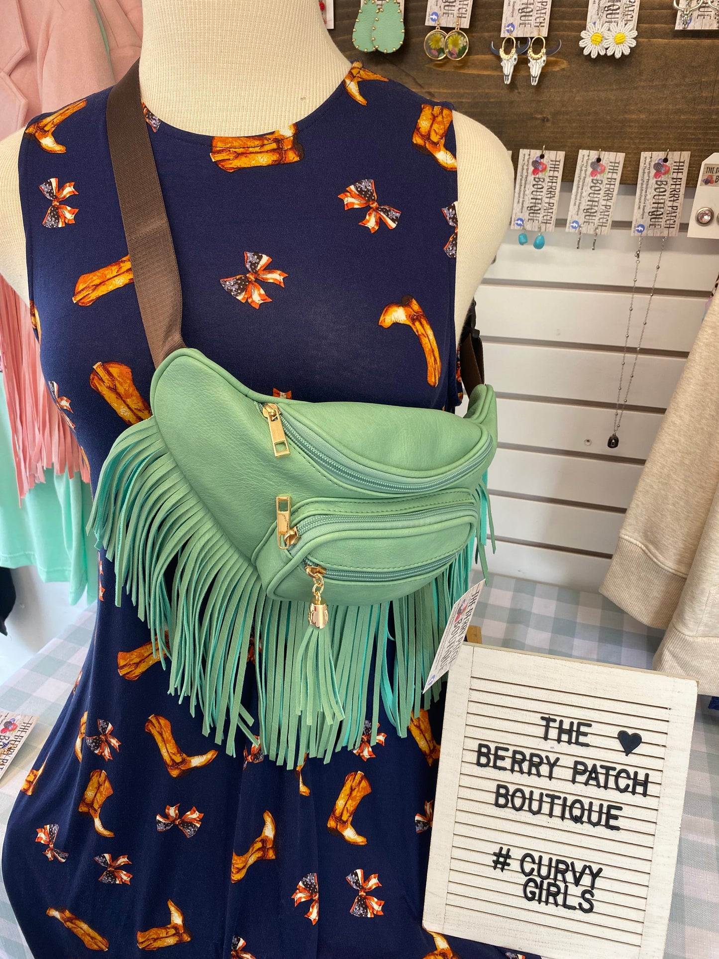 Teal Green Fringe Fanny Pack