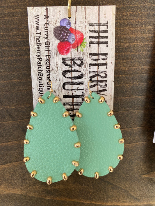 Teal Leather Earrings