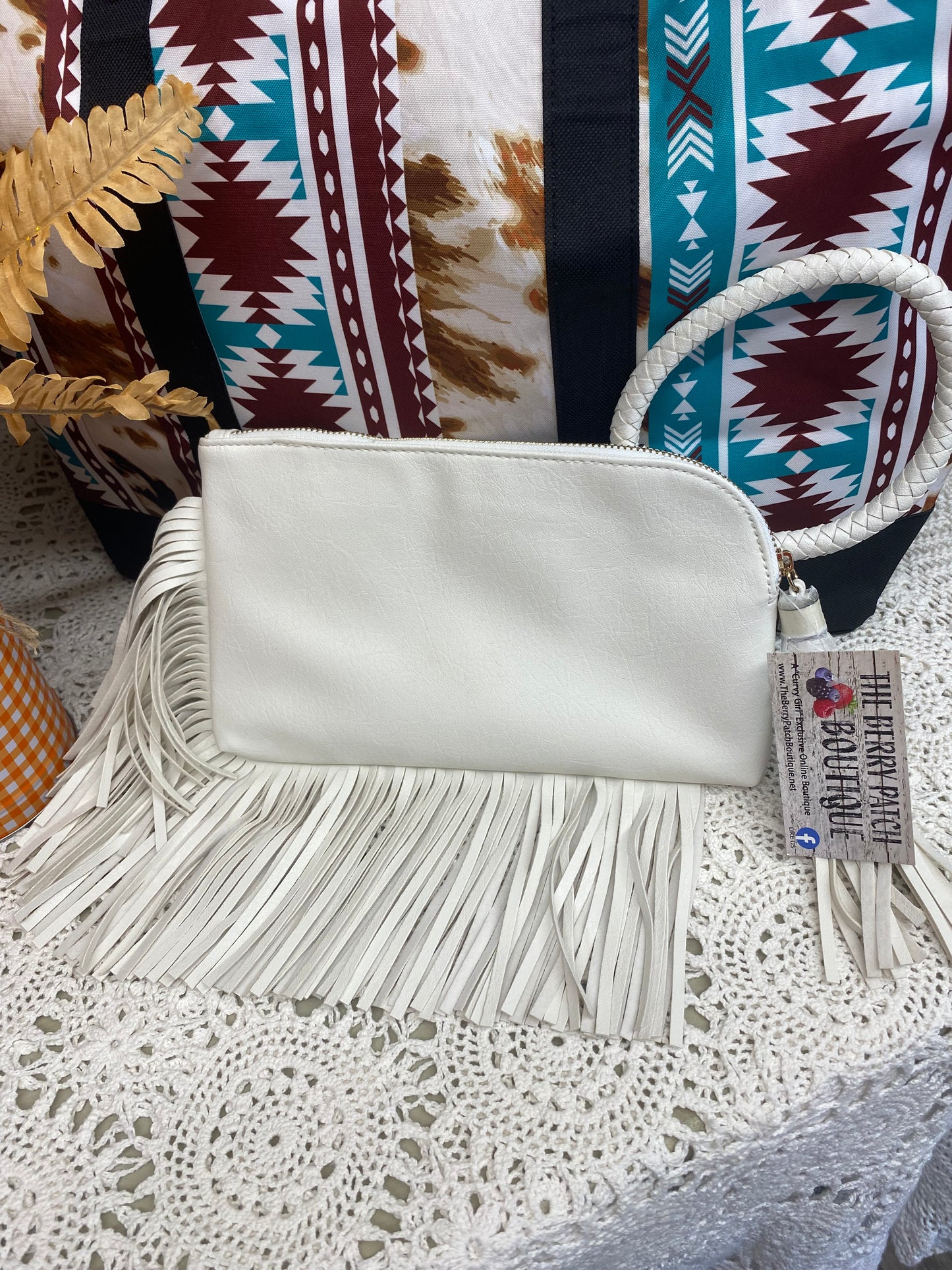 White Fringe Clutch