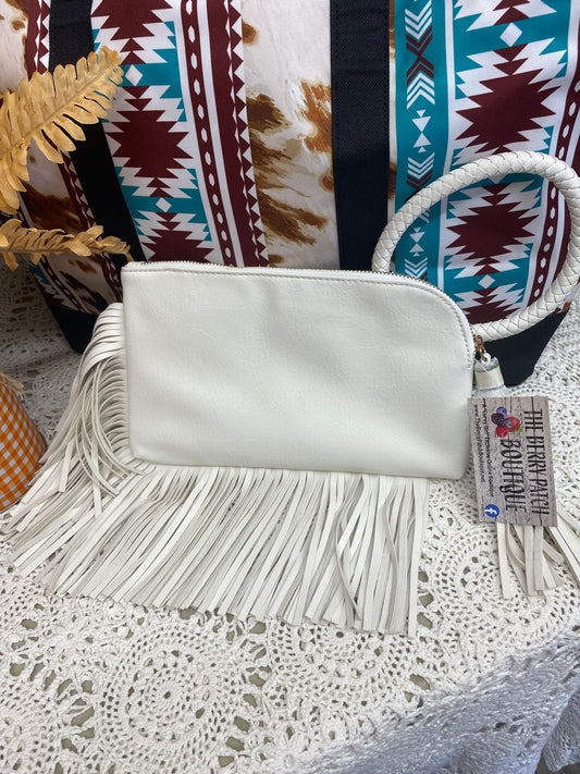 White Fringe Clutch