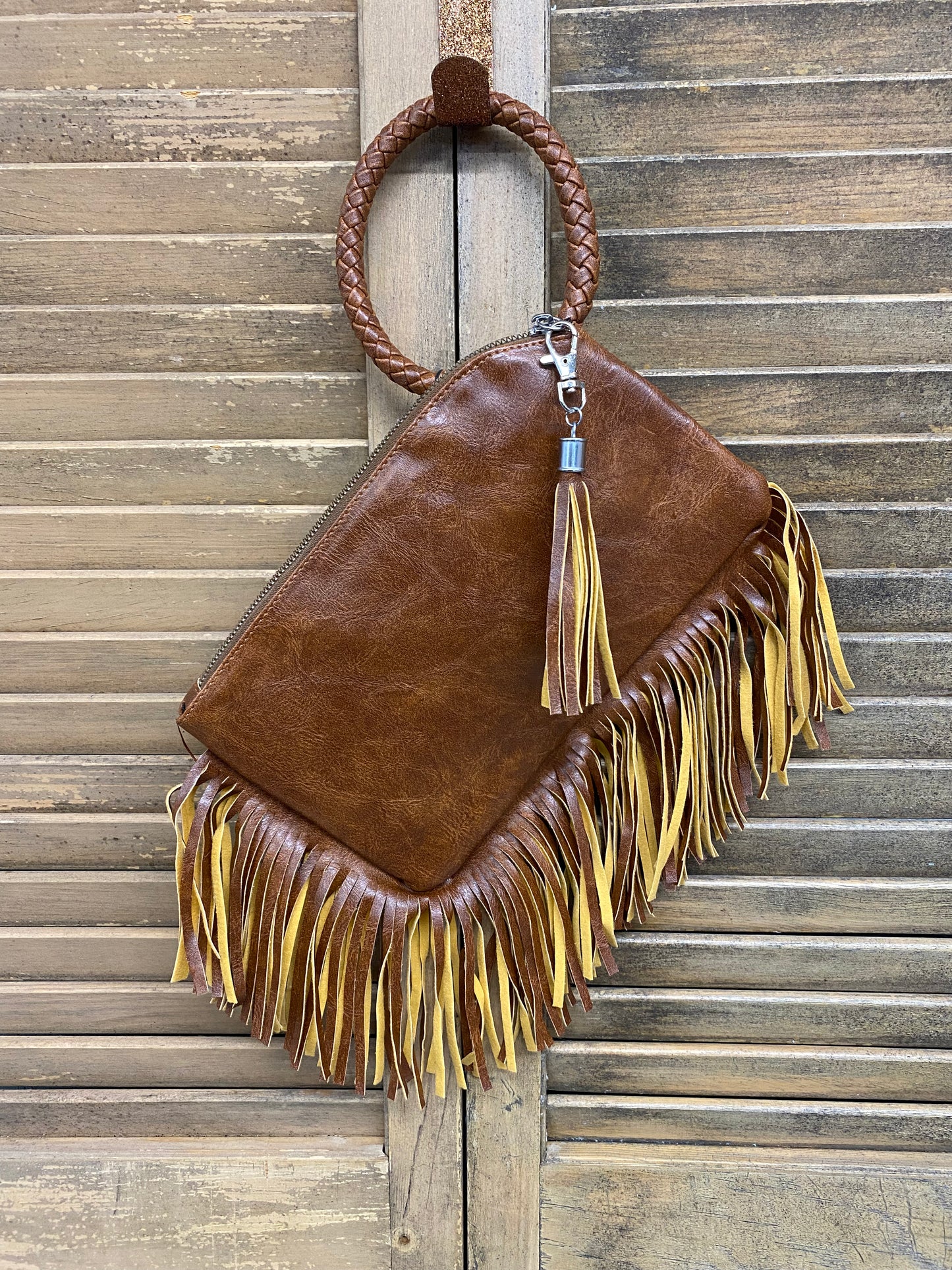 Brown Fringe Clutch